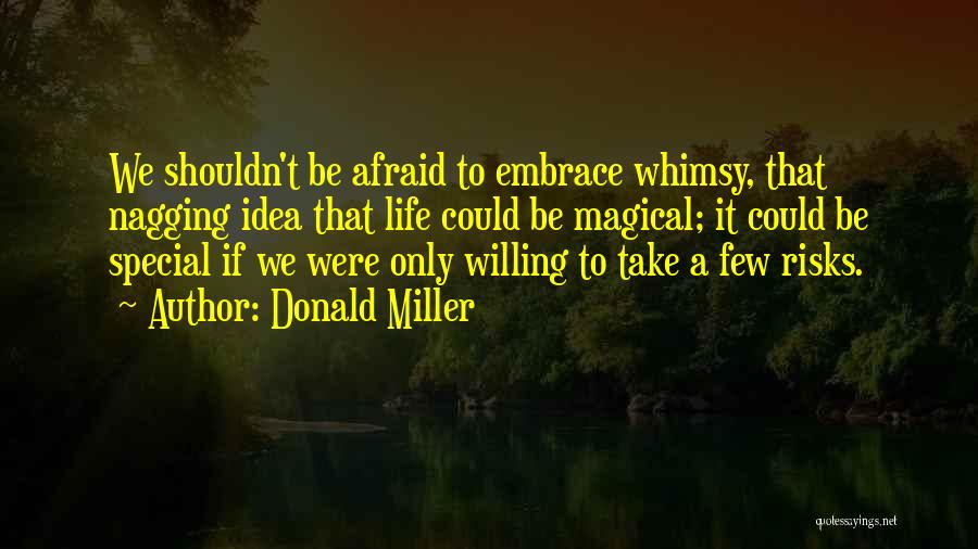 Donald Miller Quotes: We Shouldn't Be Afraid To Embrace Whimsy, That Nagging Idea That Life Could Be Magical; It Could Be Special If