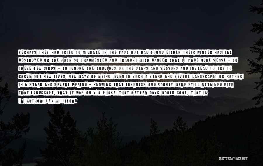 Lex Williford Quotes: Perhaps They Had Tried To Migrate In The Past But Had Found Either Their Winter Habitat Destroyed Or The Path