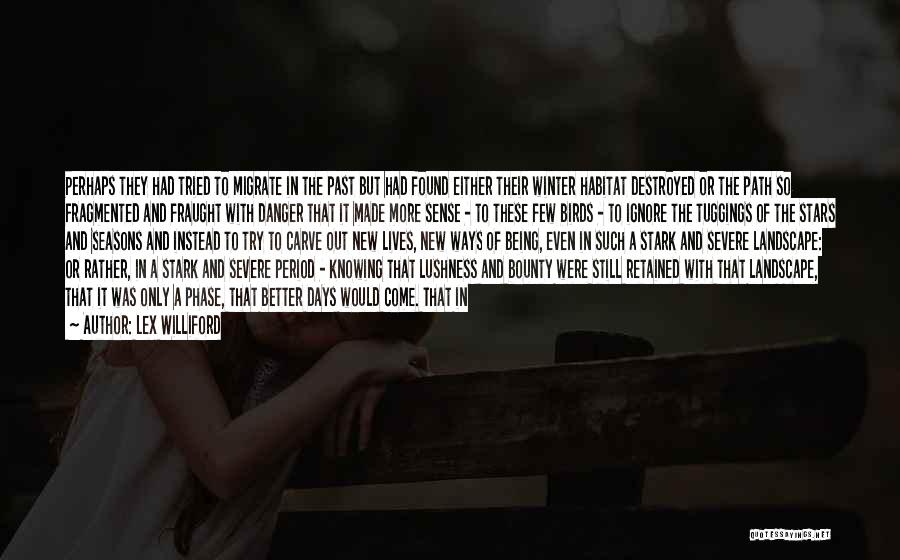 Lex Williford Quotes: Perhaps They Had Tried To Migrate In The Past But Had Found Either Their Winter Habitat Destroyed Or The Path