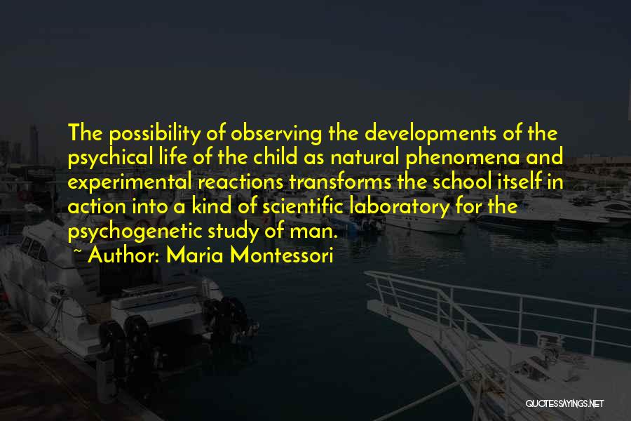 Maria Montessori Quotes: The Possibility Of Observing The Developments Of The Psychical Life Of The Child As Natural Phenomena And Experimental Reactions Transforms