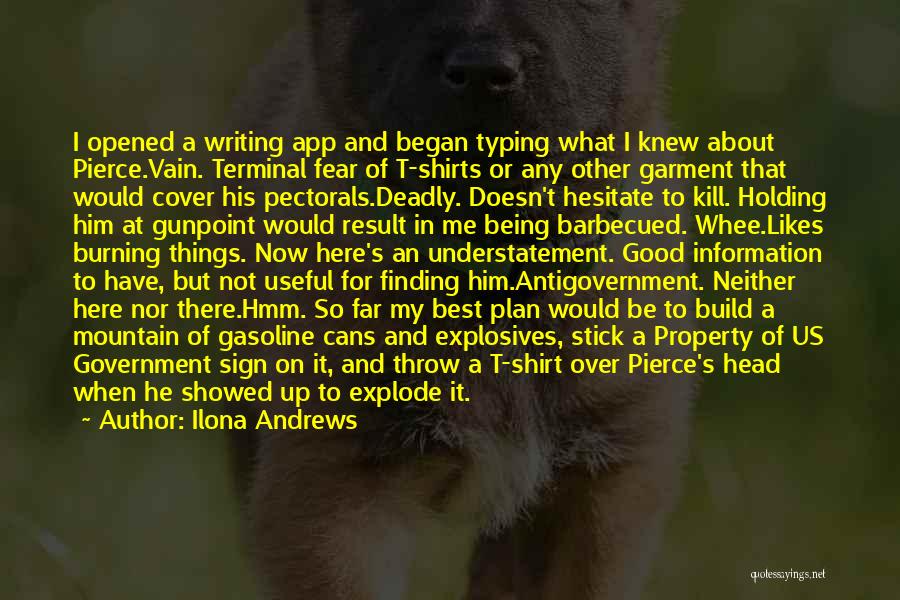 Ilona Andrews Quotes: I Opened A Writing App And Began Typing What I Knew About Pierce.vain. Terminal Fear Of T-shirts Or Any Other