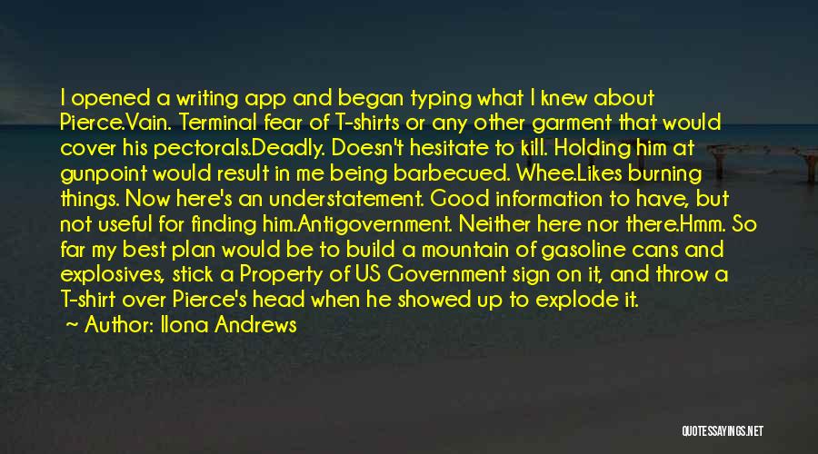 Ilona Andrews Quotes: I Opened A Writing App And Began Typing What I Knew About Pierce.vain. Terminal Fear Of T-shirts Or Any Other