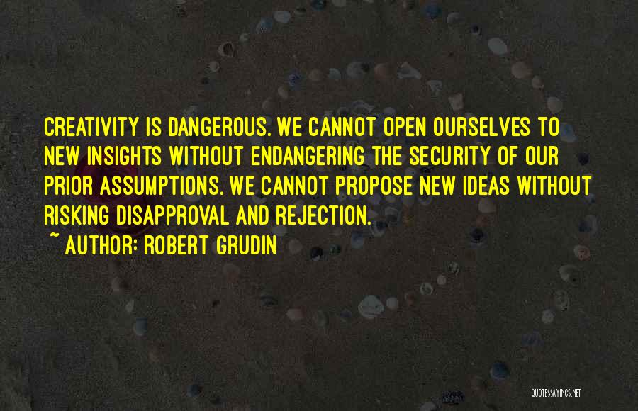 Robert Grudin Quotes: Creativity Is Dangerous. We Cannot Open Ourselves To New Insights Without Endangering The Security Of Our Prior Assumptions. We Cannot