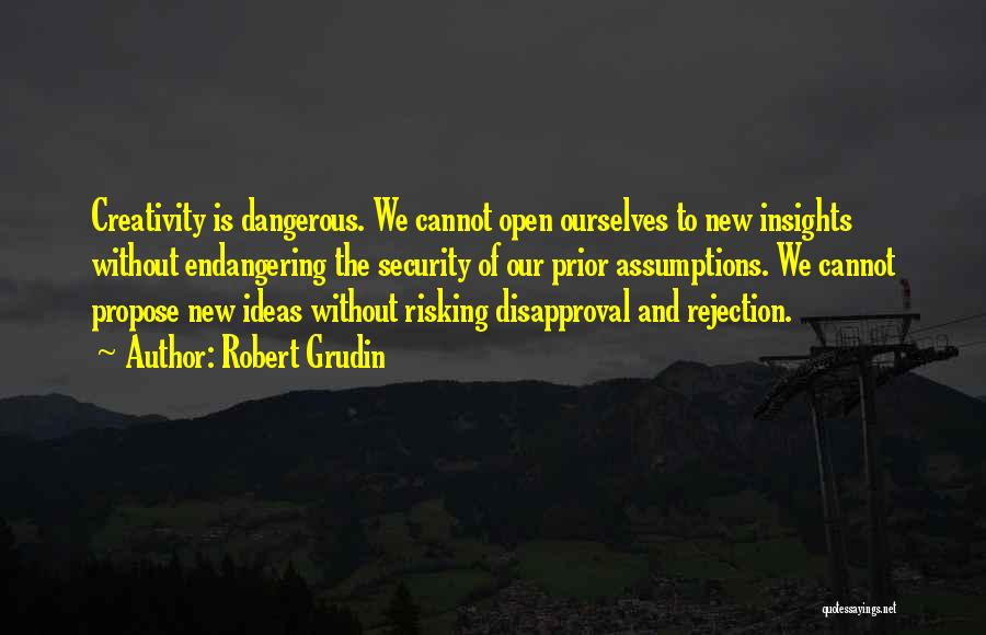 Robert Grudin Quotes: Creativity Is Dangerous. We Cannot Open Ourselves To New Insights Without Endangering The Security Of Our Prior Assumptions. We Cannot