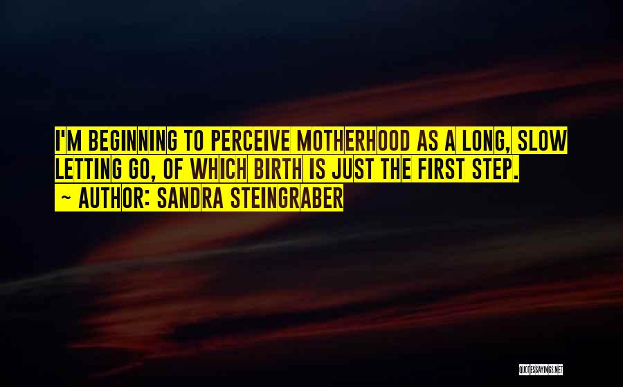Sandra Steingraber Quotes: I'm Beginning To Perceive Motherhood As A Long, Slow Letting Go, Of Which Birth Is Just The First Step.