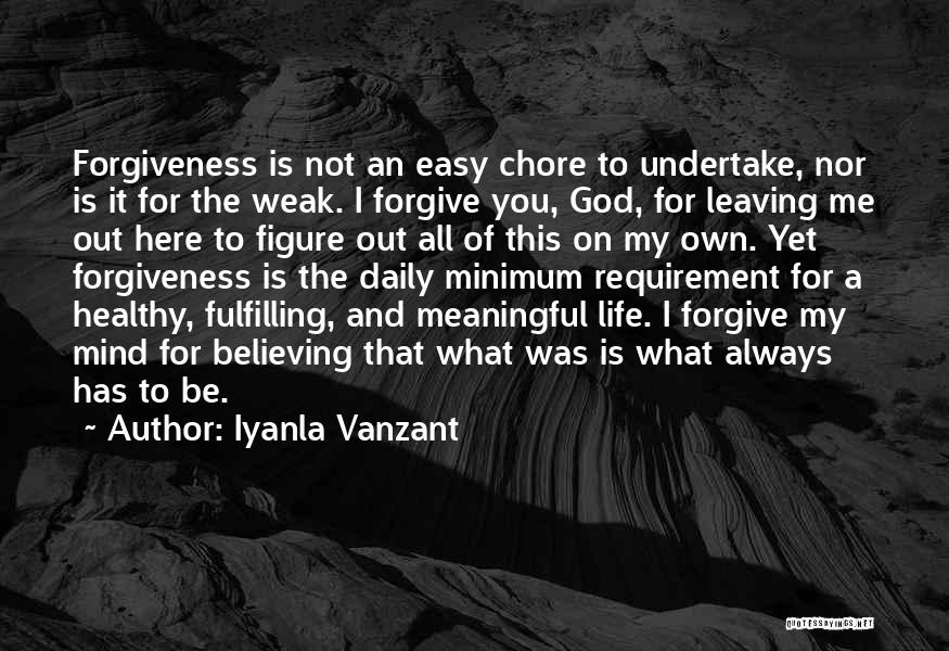 Iyanla Vanzant Quotes: Forgiveness Is Not An Easy Chore To Undertake, Nor Is It For The Weak. I Forgive You, God, For Leaving