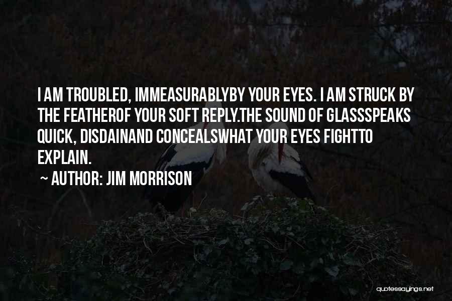 Jim Morrison Quotes: I Am Troubled, Immeasurablyby Your Eyes. I Am Struck By The Featherof Your Soft Reply.the Sound Of Glassspeaks Quick, Disdainand