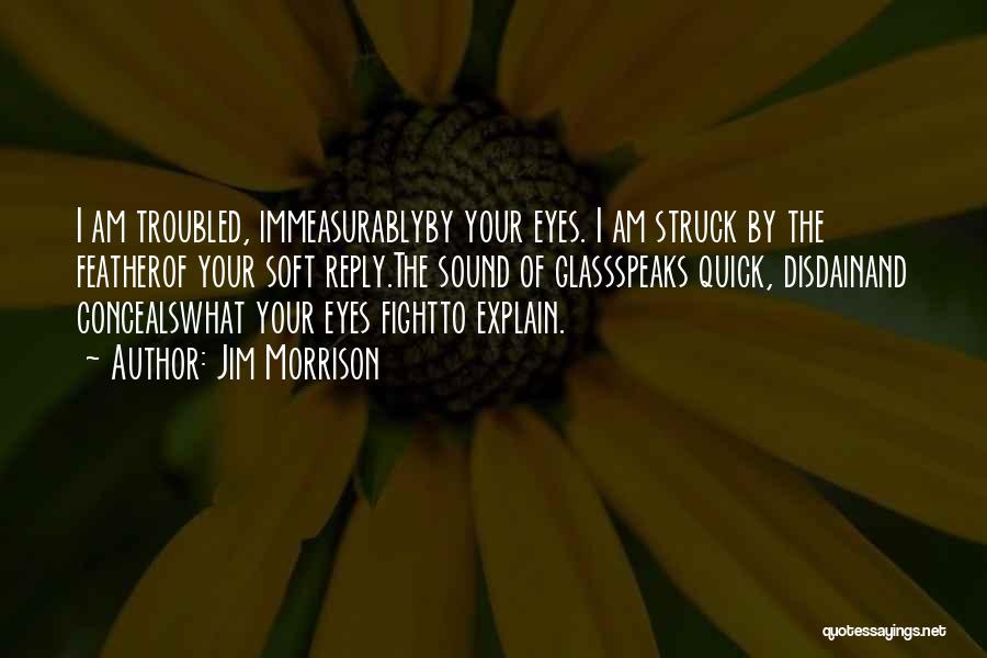 Jim Morrison Quotes: I Am Troubled, Immeasurablyby Your Eyes. I Am Struck By The Featherof Your Soft Reply.the Sound Of Glassspeaks Quick, Disdainand