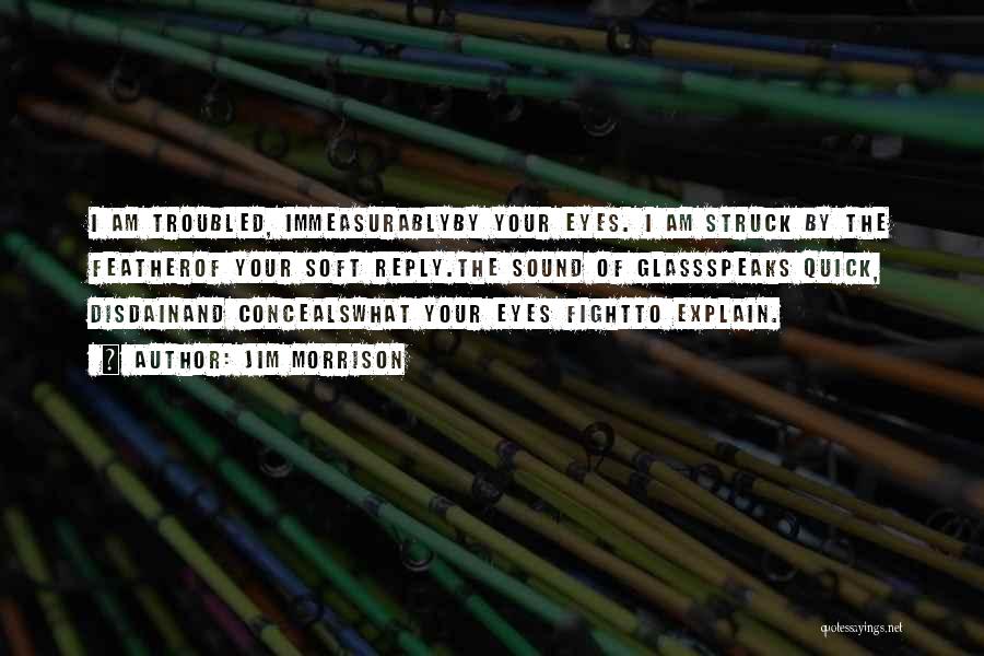 Jim Morrison Quotes: I Am Troubled, Immeasurablyby Your Eyes. I Am Struck By The Featherof Your Soft Reply.the Sound Of Glassspeaks Quick, Disdainand