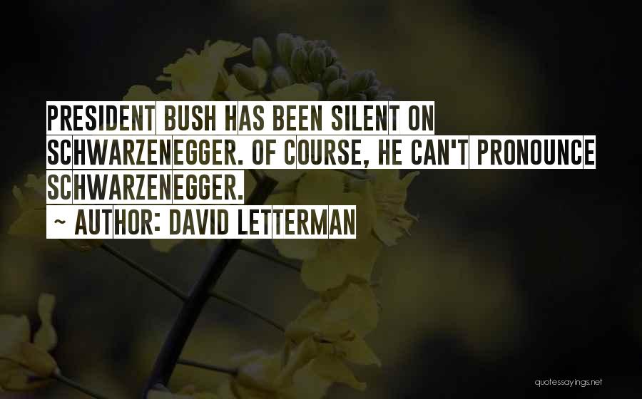 David Letterman Quotes: President Bush Has Been Silent On Schwarzenegger. Of Course, He Can't Pronounce Schwarzenegger.