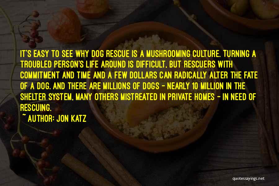 Jon Katz Quotes: It's Easy To See Why Dog Rescue Is A Mushrooming Culture. Turning A Troubled Person's Life Around Is Difficult, But