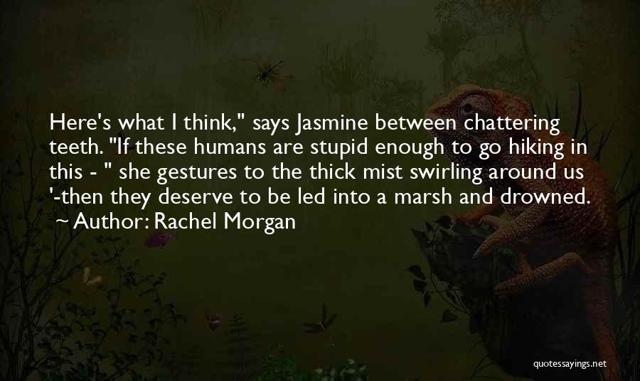 Rachel Morgan Quotes: Here's What I Think, Says Jasmine Between Chattering Teeth. If These Humans Are Stupid Enough To Go Hiking In This