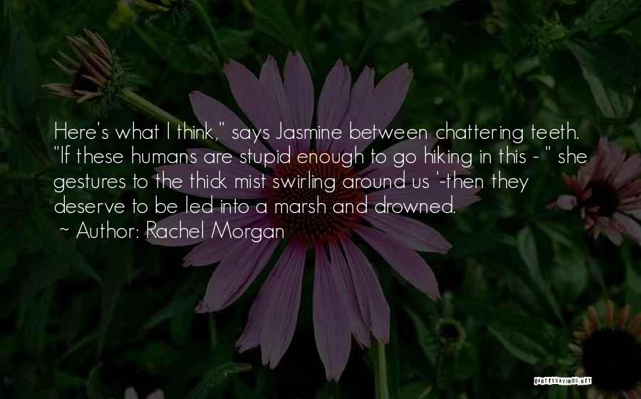 Rachel Morgan Quotes: Here's What I Think, Says Jasmine Between Chattering Teeth. If These Humans Are Stupid Enough To Go Hiking In This