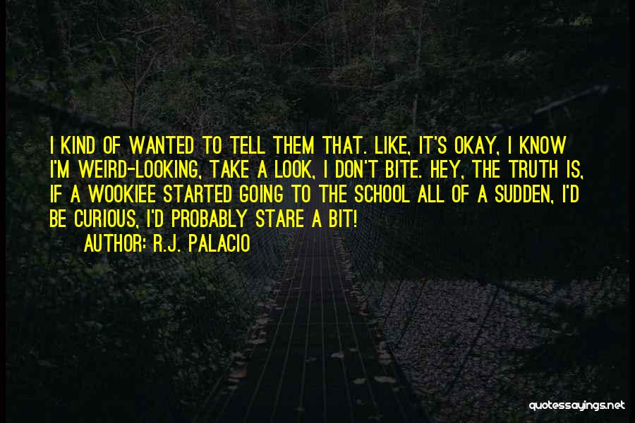 R.J. Palacio Quotes: I Kind Of Wanted To Tell Them That. Like, It's Okay, I Know I'm Weird-looking, Take A Look, I Don't