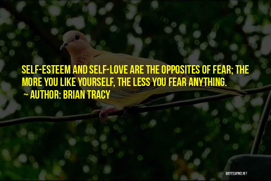 Brian Tracy Quotes: Self-esteem And Self-love Are The Opposites Of Fear; The More You Like Yourself, The Less You Fear Anything.