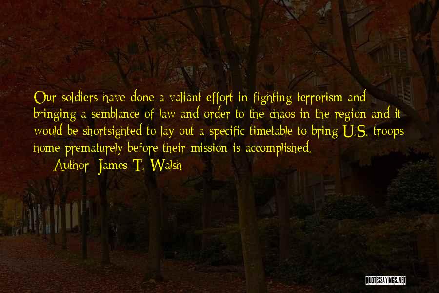 James T. Walsh Quotes: Our Soldiers Have Done A Valiant Effort In Fighting Terrorism And Bringing A Semblance Of Law And Order To The