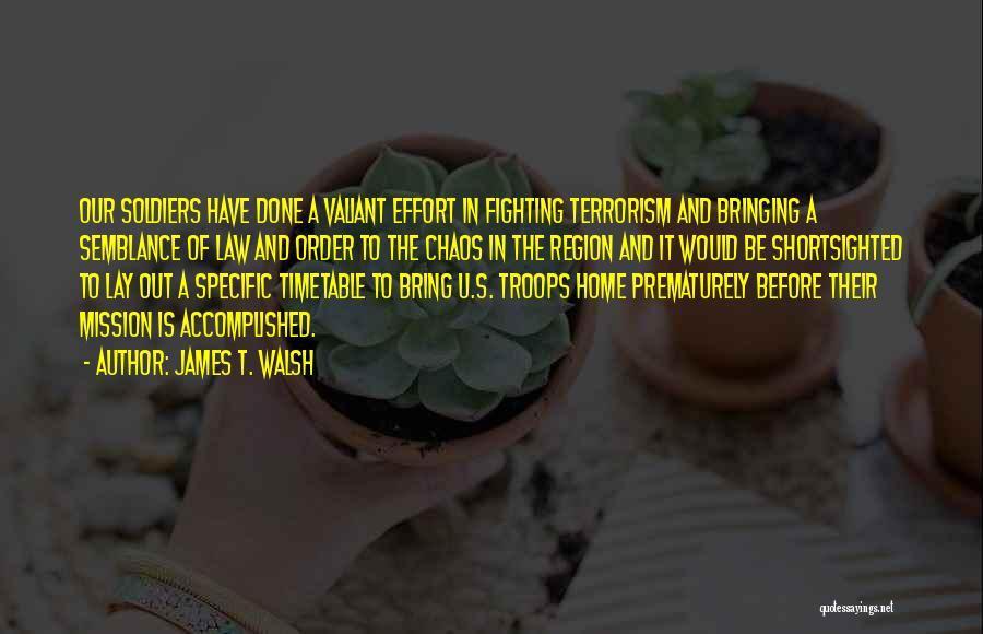 James T. Walsh Quotes: Our Soldiers Have Done A Valiant Effort In Fighting Terrorism And Bringing A Semblance Of Law And Order To The