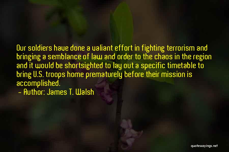 James T. Walsh Quotes: Our Soldiers Have Done A Valiant Effort In Fighting Terrorism And Bringing A Semblance Of Law And Order To The