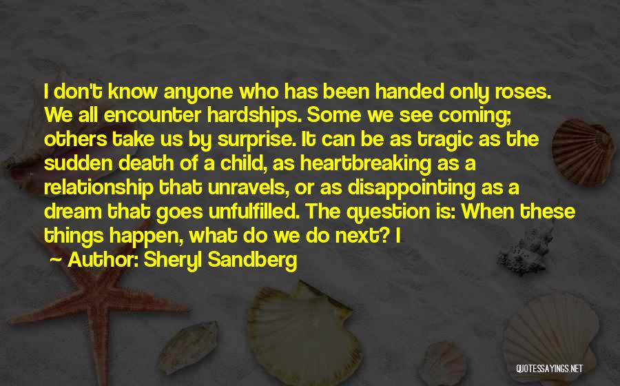 Sheryl Sandberg Quotes: I Don't Know Anyone Who Has Been Handed Only Roses. We All Encounter Hardships. Some We See Coming; Others Take