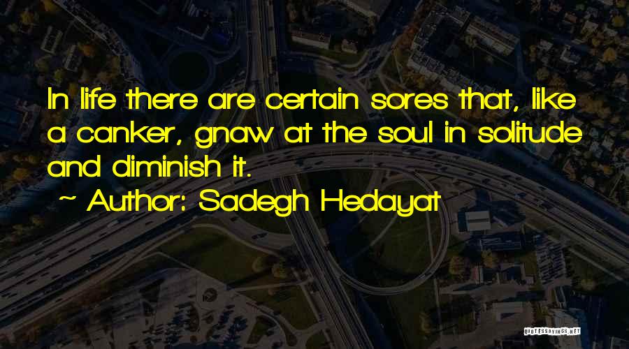 Sadegh Hedayat Quotes: In Life There Are Certain Sores That, Like A Canker, Gnaw At The Soul In Solitude And Diminish It.