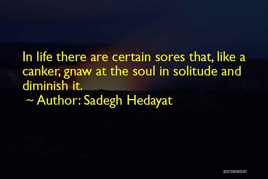 Sadegh Hedayat Quotes: In Life There Are Certain Sores That, Like A Canker, Gnaw At The Soul In Solitude And Diminish It.