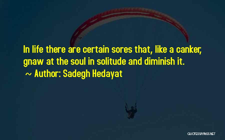 Sadegh Hedayat Quotes: In Life There Are Certain Sores That, Like A Canker, Gnaw At The Soul In Solitude And Diminish It.