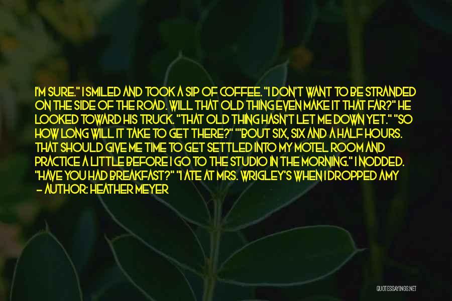 Heather Meyer Quotes: I'm Sure. I Smiled And Took A Sip Of Coffee. I Don't Want To Be Stranded On The Side Of