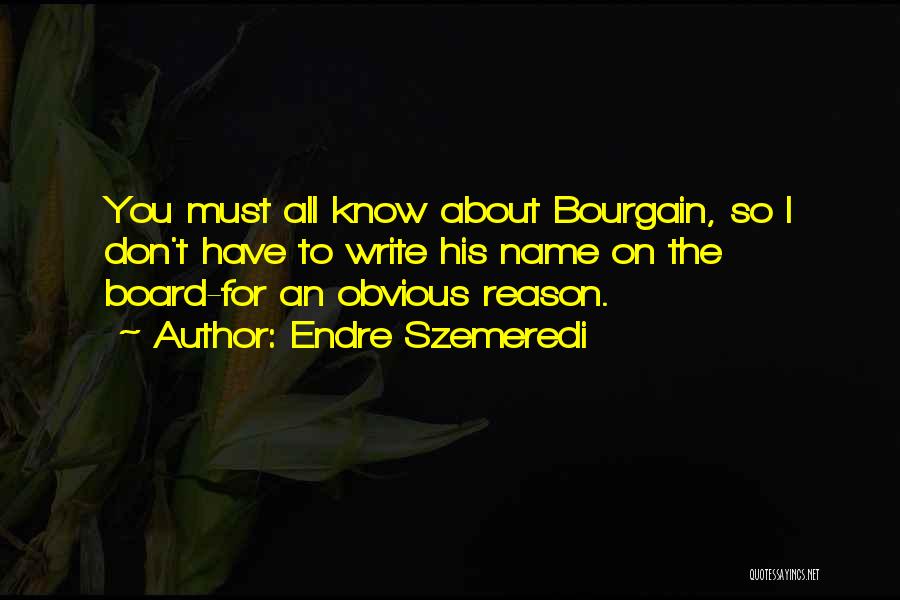 Endre Szemeredi Quotes: You Must All Know About Bourgain, So I Don't Have To Write His Name On The Board-for An Obvious Reason.