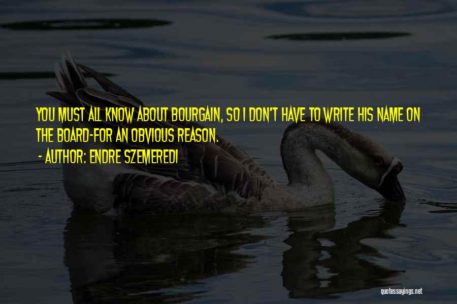 Endre Szemeredi Quotes: You Must All Know About Bourgain, So I Don't Have To Write His Name On The Board-for An Obvious Reason.