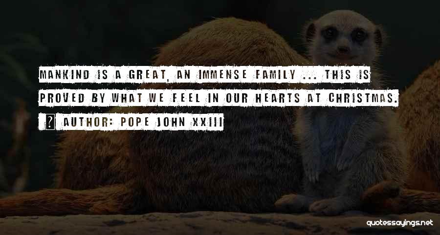 Pope John XXIII Quotes: Mankind Is A Great, An Immense Family ... This Is Proved By What We Feel In Our Hearts At Christmas.