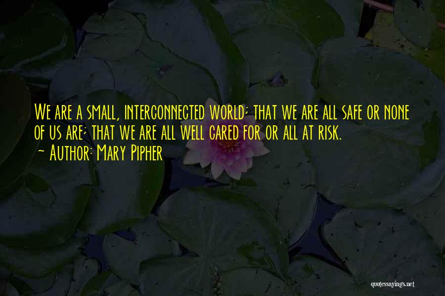 Mary Pipher Quotes: We Are A Small, Interconnected World; That We Are All Safe Or None Of Us Are; That We Are All