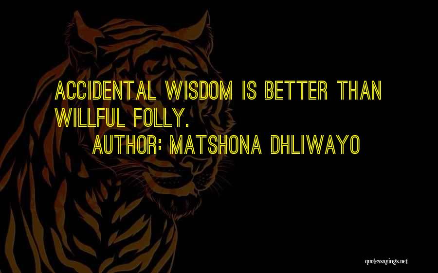 Matshona Dhliwayo Quotes: Accidental Wisdom Is Better Than Willful Folly.