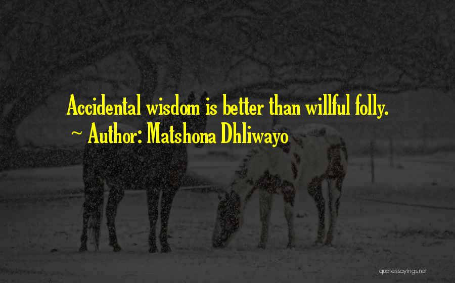 Matshona Dhliwayo Quotes: Accidental Wisdom Is Better Than Willful Folly.