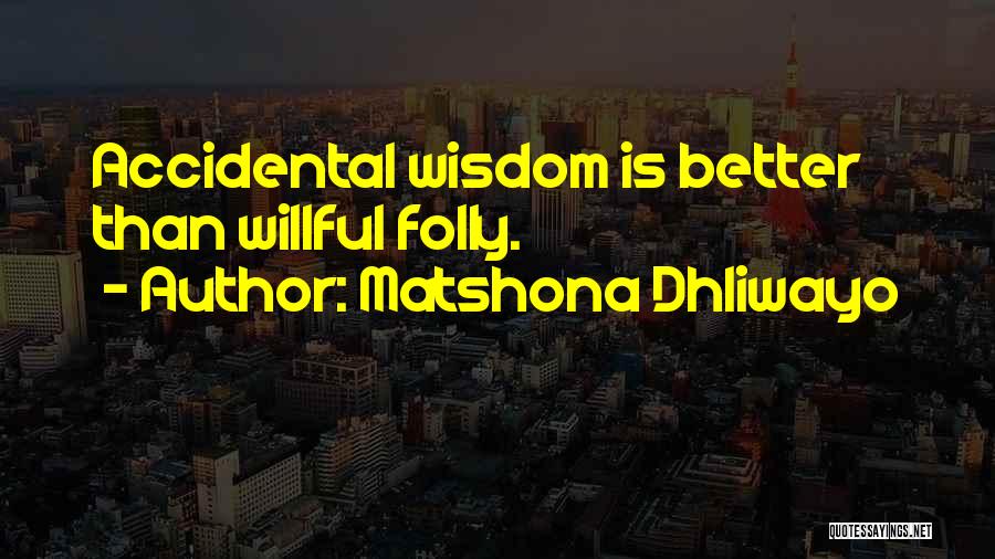 Matshona Dhliwayo Quotes: Accidental Wisdom Is Better Than Willful Folly.