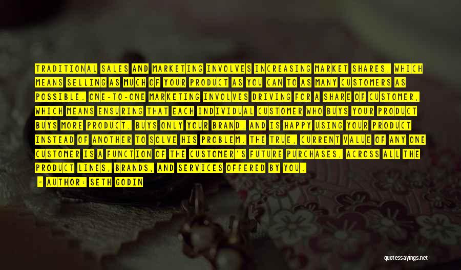 Seth Godin Quotes: Traditional Sales And Marketing Involves Increasing Market Shares, Which Means Selling As Much Of Your Product As You Can To