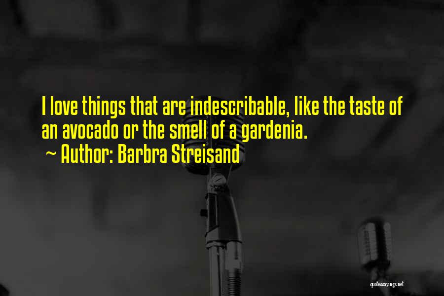 Barbra Streisand Quotes: I Love Things That Are Indescribable, Like The Taste Of An Avocado Or The Smell Of A Gardenia.