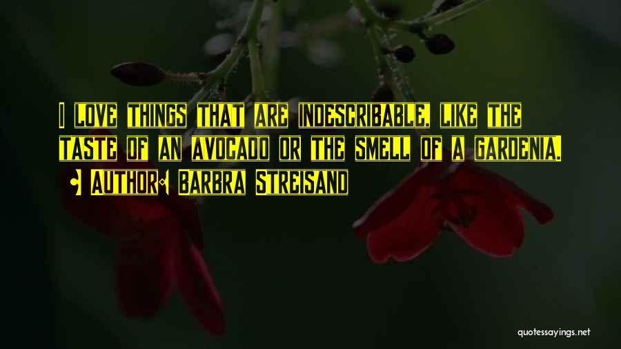 Barbra Streisand Quotes: I Love Things That Are Indescribable, Like The Taste Of An Avocado Or The Smell Of A Gardenia.