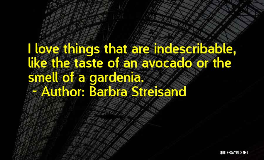 Barbra Streisand Quotes: I Love Things That Are Indescribable, Like The Taste Of An Avocado Or The Smell Of A Gardenia.