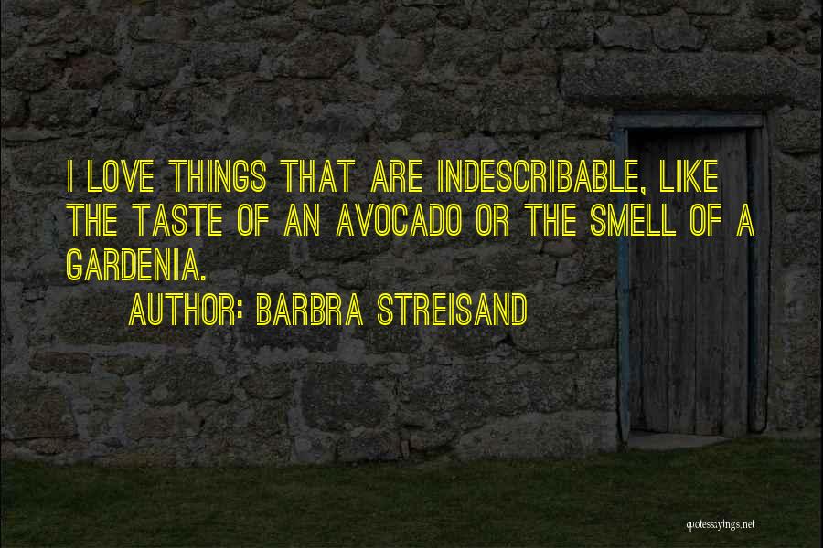 Barbra Streisand Quotes: I Love Things That Are Indescribable, Like The Taste Of An Avocado Or The Smell Of A Gardenia.