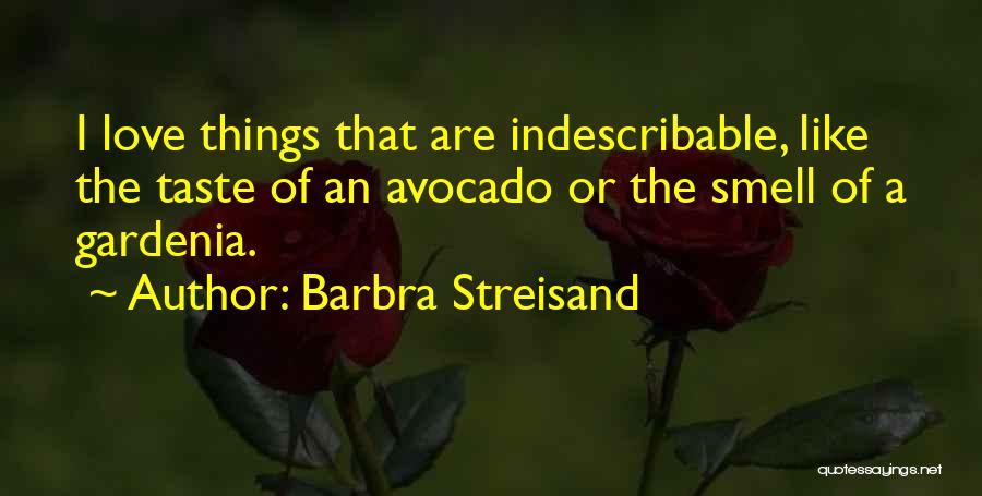 Barbra Streisand Quotes: I Love Things That Are Indescribable, Like The Taste Of An Avocado Or The Smell Of A Gardenia.