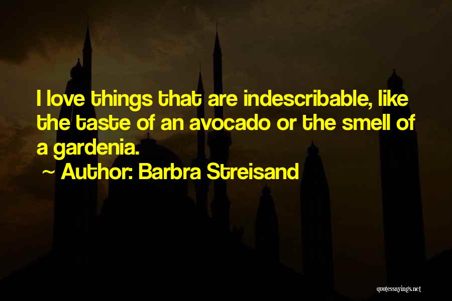 Barbra Streisand Quotes: I Love Things That Are Indescribable, Like The Taste Of An Avocado Or The Smell Of A Gardenia.