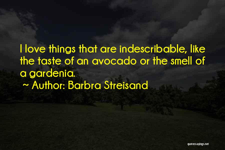 Barbra Streisand Quotes: I Love Things That Are Indescribable, Like The Taste Of An Avocado Or The Smell Of A Gardenia.