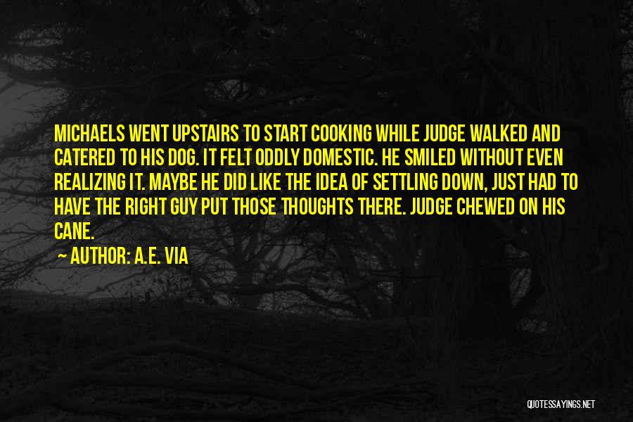 A.E. Via Quotes: Michaels Went Upstairs To Start Cooking While Judge Walked And Catered To His Dog. It Felt Oddly Domestic. He Smiled