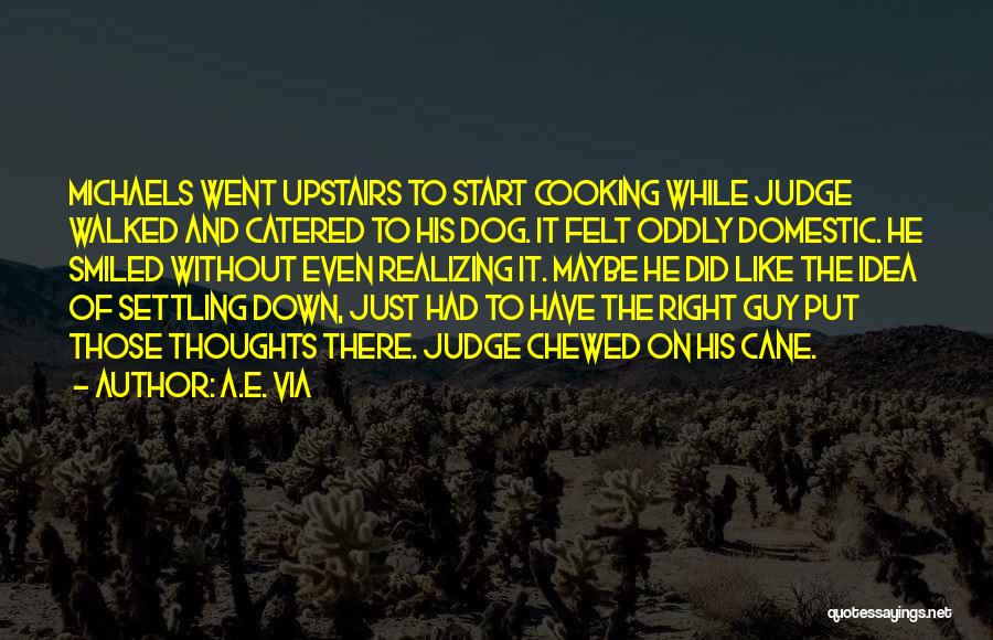 A.E. Via Quotes: Michaels Went Upstairs To Start Cooking While Judge Walked And Catered To His Dog. It Felt Oddly Domestic. He Smiled