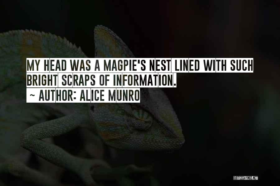 Alice Munro Quotes: My Head Was A Magpie's Nest Lined With Such Bright Scraps Of Information.