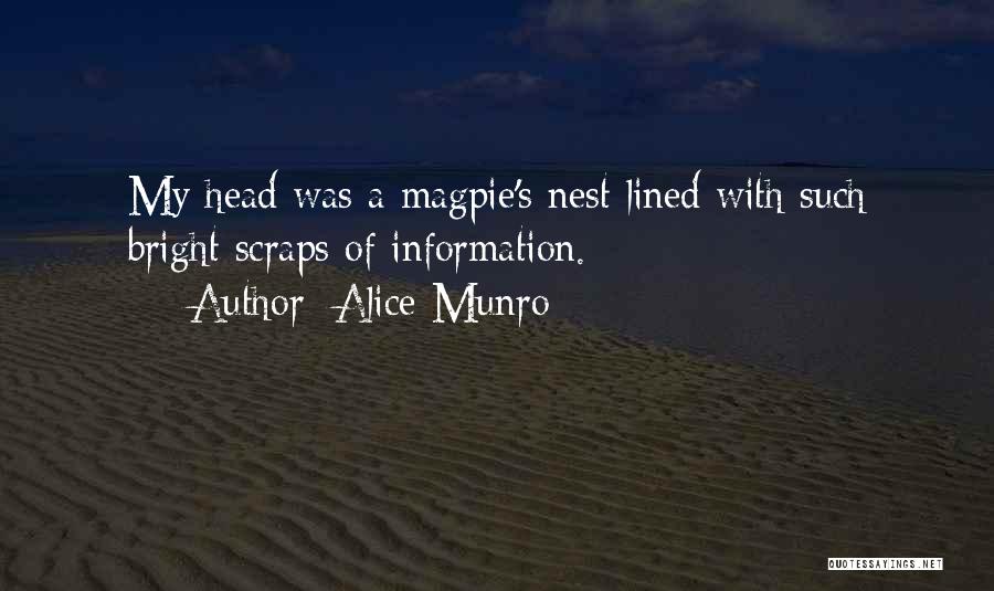 Alice Munro Quotes: My Head Was A Magpie's Nest Lined With Such Bright Scraps Of Information.