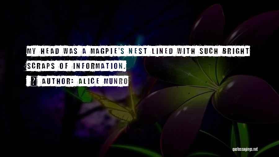 Alice Munro Quotes: My Head Was A Magpie's Nest Lined With Such Bright Scraps Of Information.