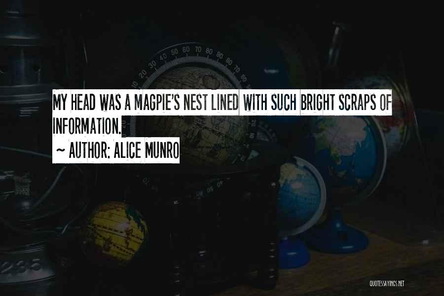 Alice Munro Quotes: My Head Was A Magpie's Nest Lined With Such Bright Scraps Of Information.