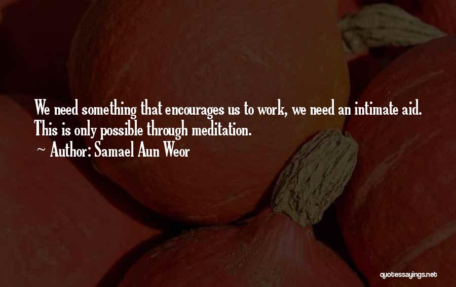 Samael Aun Weor Quotes: We Need Something That Encourages Us To Work, We Need An Intimate Aid. This Is Only Possible Through Meditation.