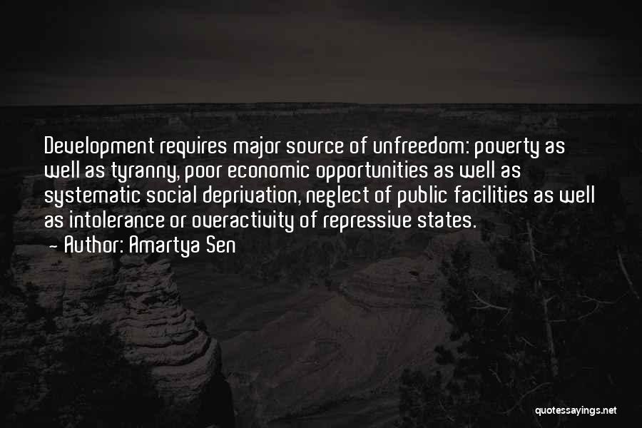 Amartya Sen Quotes: Development Requires Major Source Of Unfreedom: Poverty As Well As Tyranny, Poor Economic Opportunities As Well As Systematic Social Deprivation,